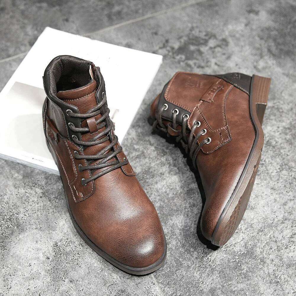 ZYYZYM Men Boots Leather Spring Autumn Vintage Style Ankle Boot Lace Up Footwear Fashion Casual Shoes Man Botas Hombre
