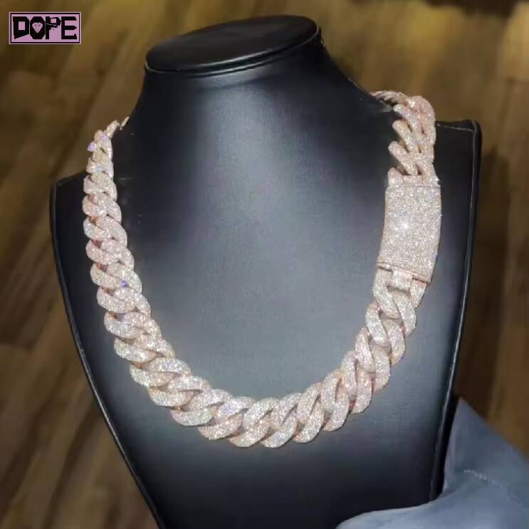 20mm Cuban Link Chain 925 Silver Heavy Borderless Iced Out Miami VVS Hip Hop Moissanite Cuban Chain