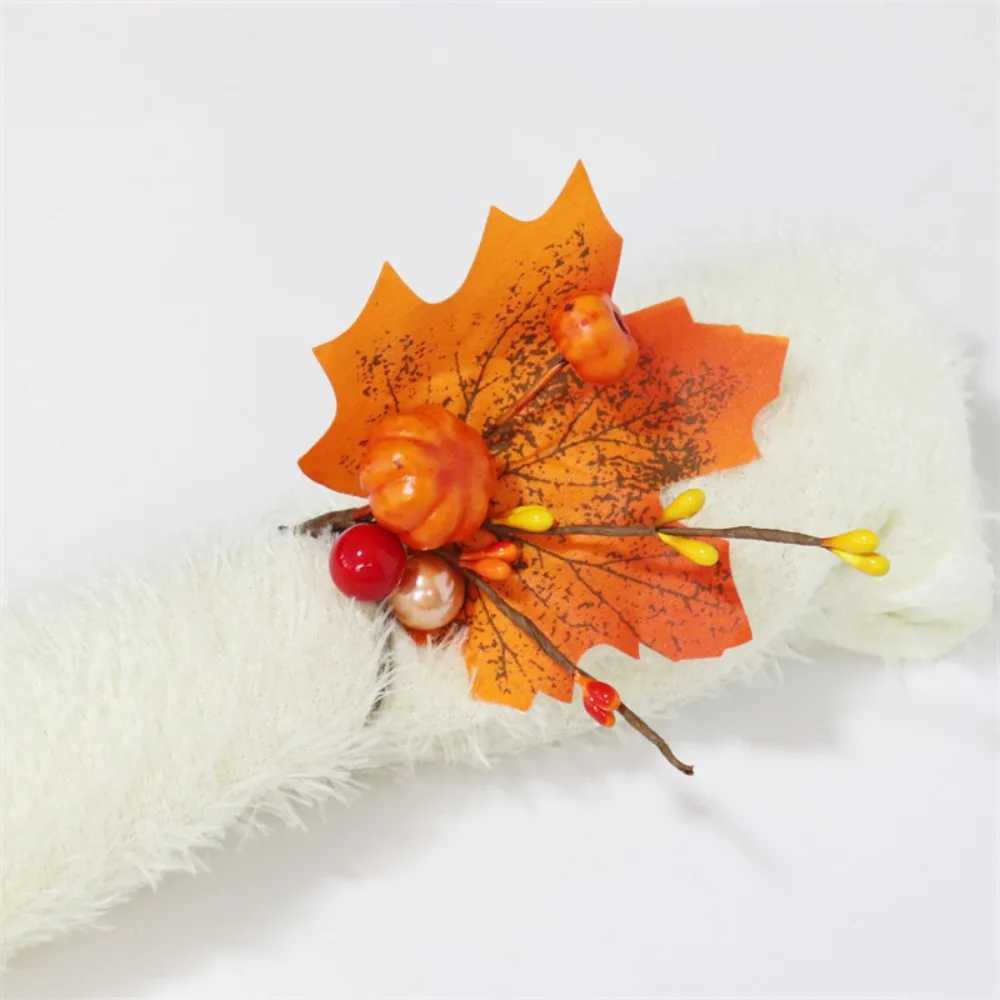 6Pcs Fall Themed Fall Napkin Ring Yellow Silk Harvest Napkin Holder Maple Leaf and Pumpkin Style Simulated C250919