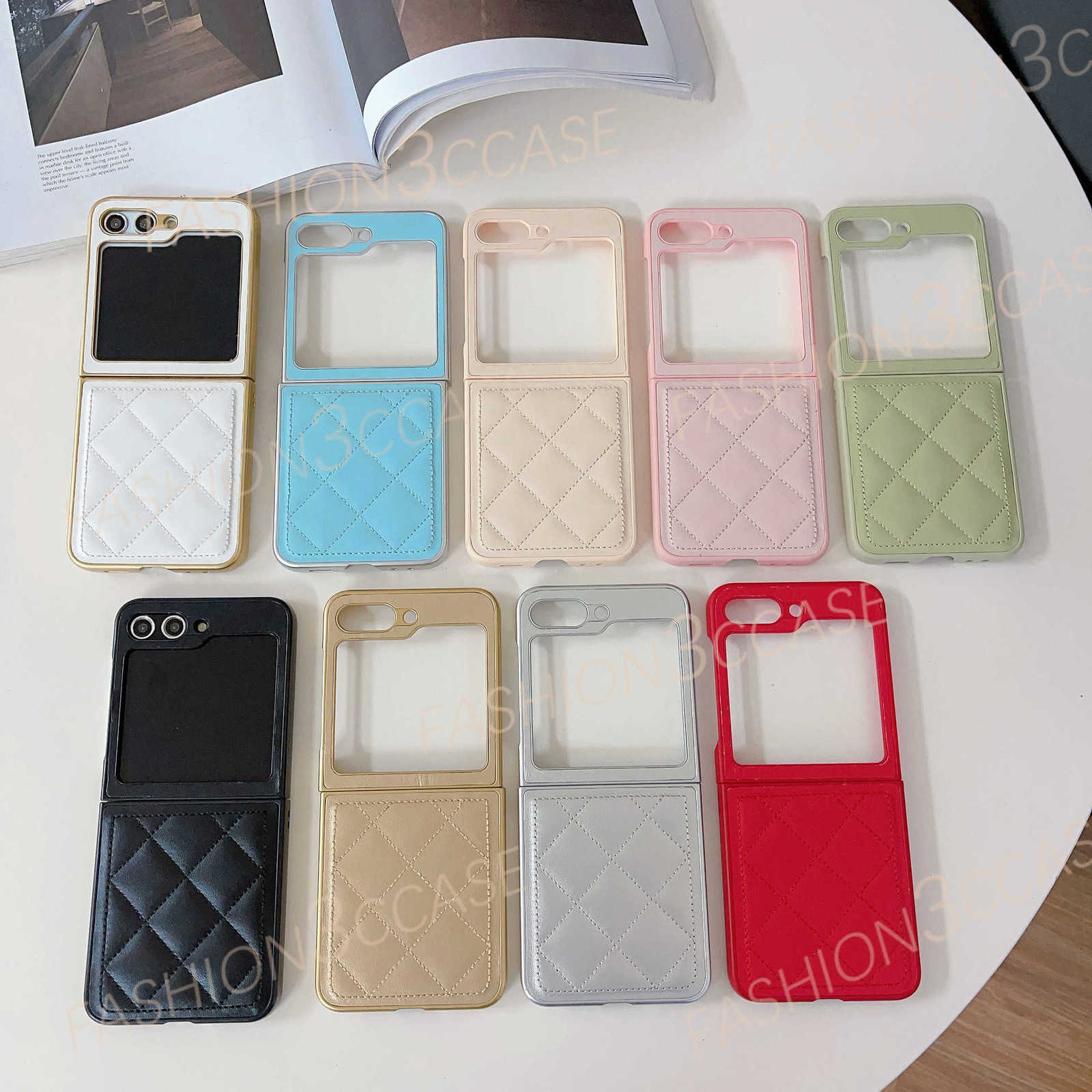 phone Cases designer for Samsung Galaxy Z Flip5 Diamond Pattern Color-Block Folding Phone Case Galaxy Z Flip4 Leather Protective Cover