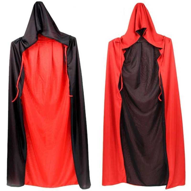 Halloween Adult Child Hooded Cloak Medieval Costume Black Red Reversible Vampire Witch Wicca Cosplay Costume Stand Collar Cloak L250918