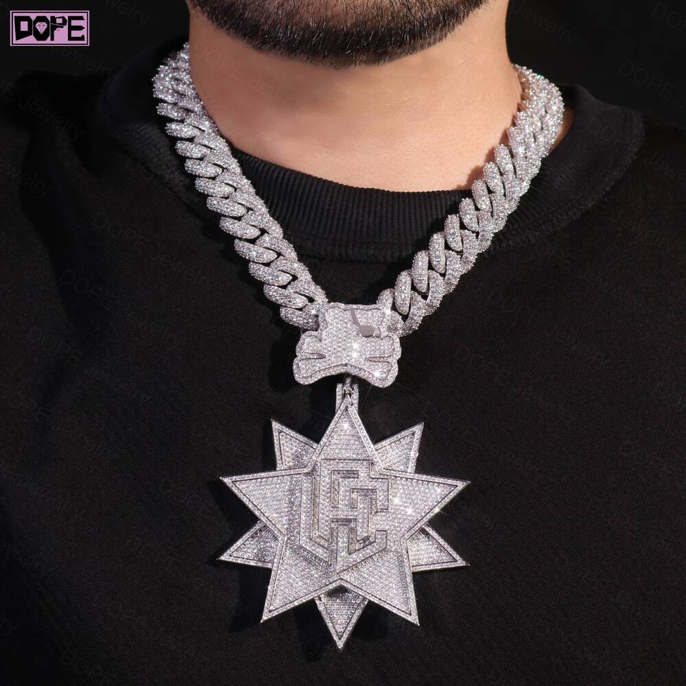 Customized Trend Jewelry Iced Out Pendant 925 Silver Hip Hop Double Layer Star Shape Charm Customized Trend Moissanite Pendant