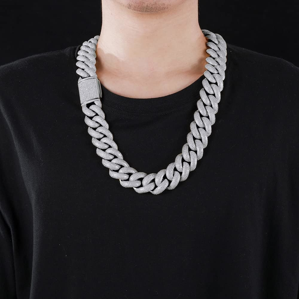 18mm Cuban Link Chain Iced Out Borderless Curb Hiphop 925 Silver VVS Miami Moissanite Cuban Chain