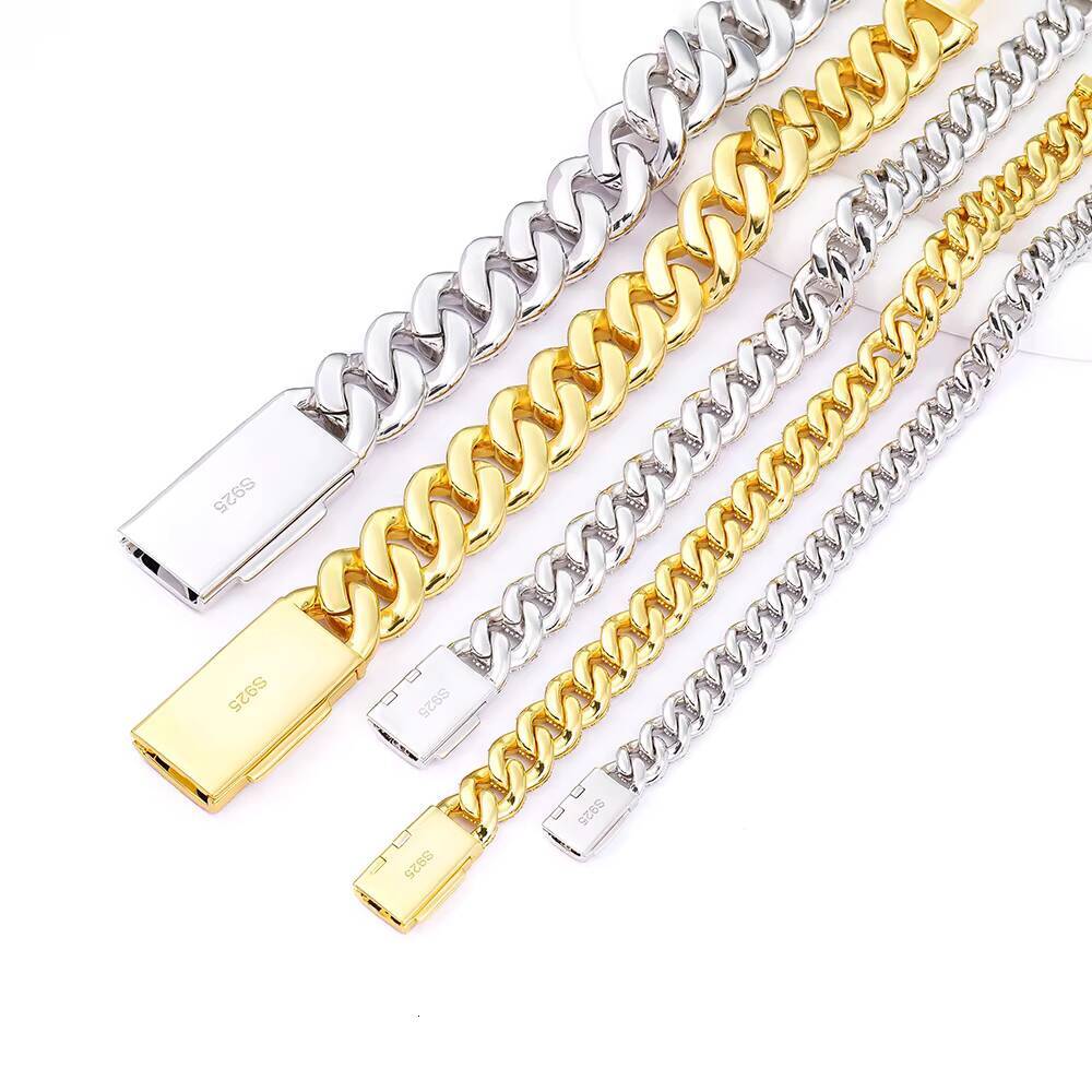 925 Silver Hip Hop Jewelry VVS Moissanite Diamond Cuban Link Bracelets Arc Shape 8mm10mm12mm White Gold Yellow Gold Cuban Chains