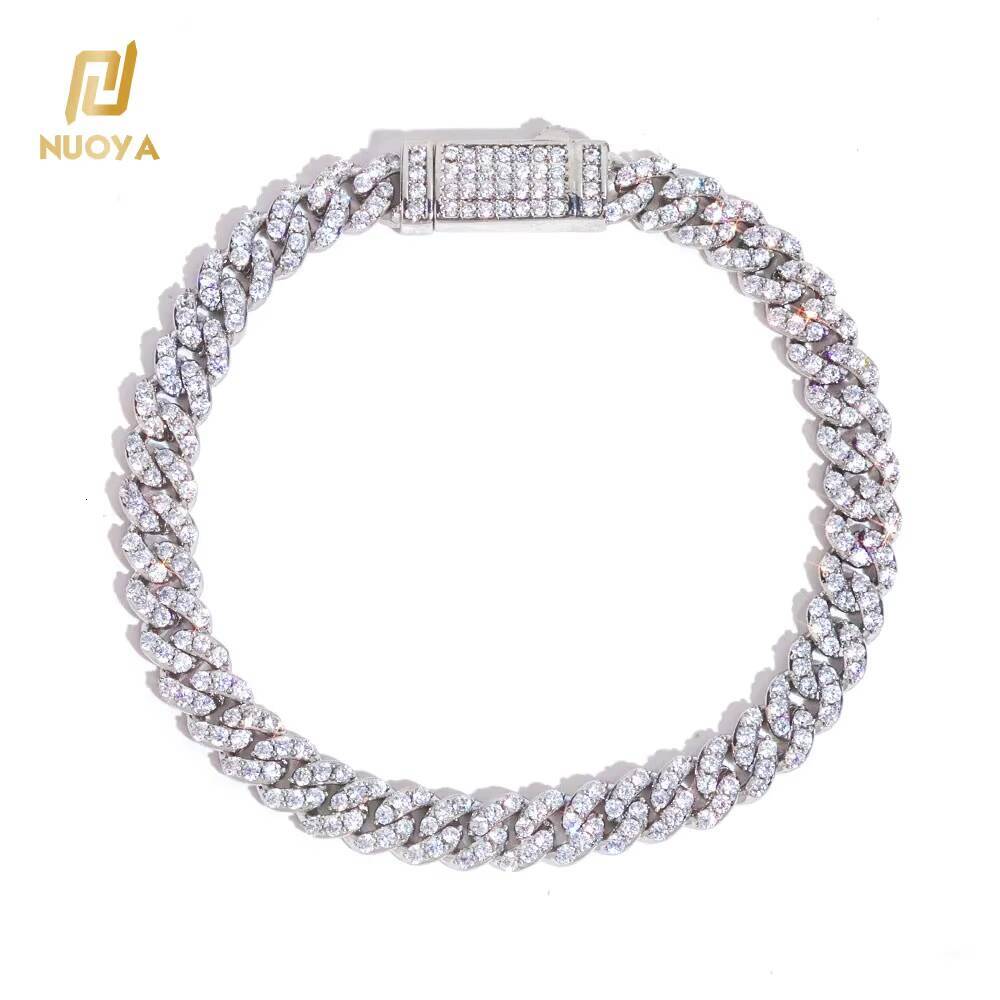 NUOYA Elegant 6mm Gold Plated Cuban Link Chain Full Pave Moissanite Iced Out Shiny Bracelet Luxury Hip Hop Jewelry