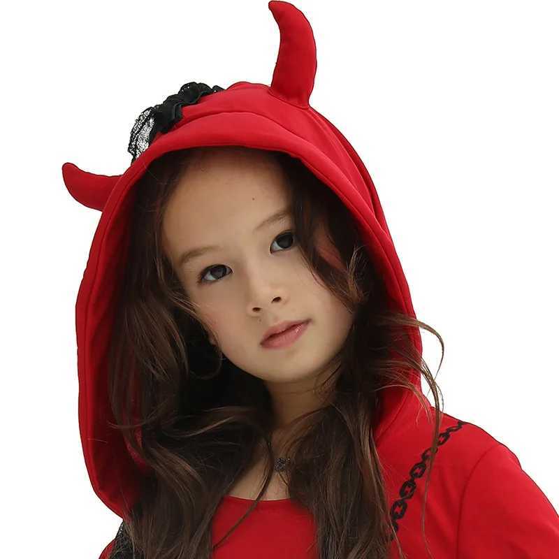 Girls Red Demon Scary Cosplay Kids Children Halloween Hell Devil Costumes Carnival Purim Parade Masquerade Role Play Party Dress L250918