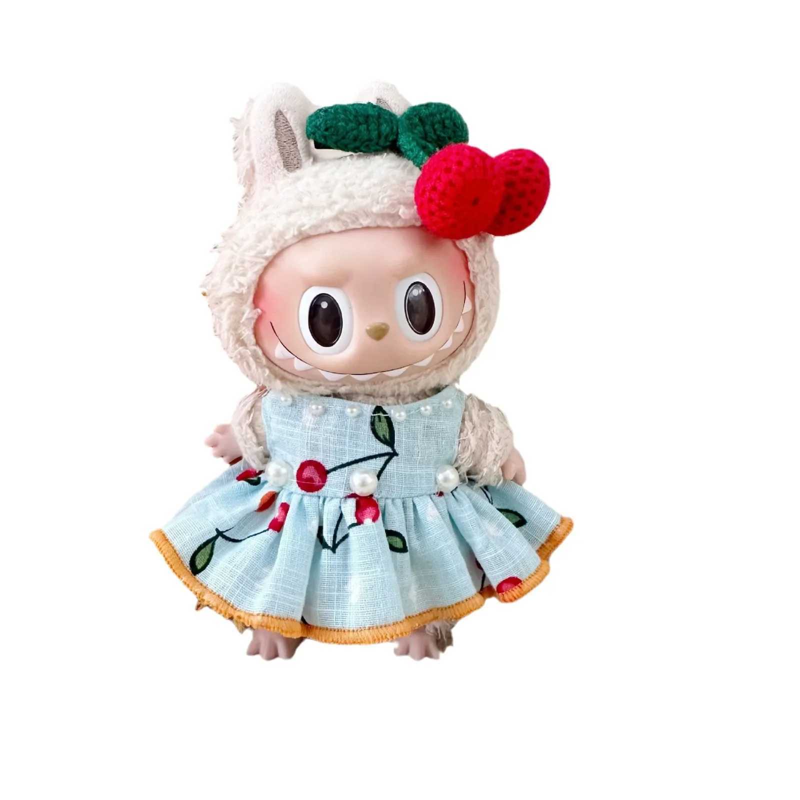 Only Clothes Labubu 17cm Clothes Outfit Accessories For The Monsters Dolls Clothing Kids Gift Cherry Skirt Set FM06D C250919