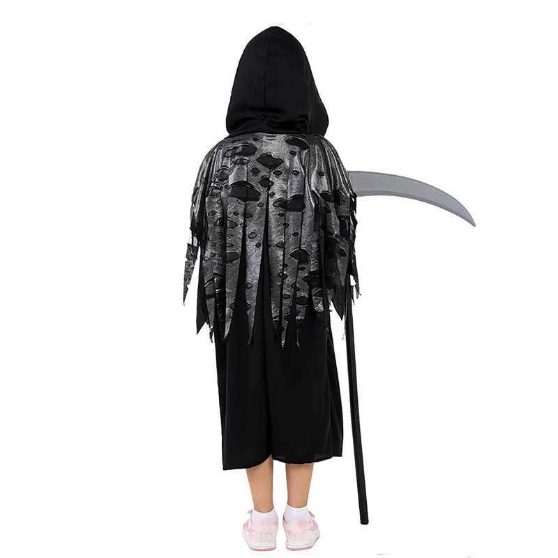Girl Scary Ghost Evil Robe Scythe Purim Outfit Black Death Boy Fancy Dress Up Grim Reaper Halloween Costume Children L250918