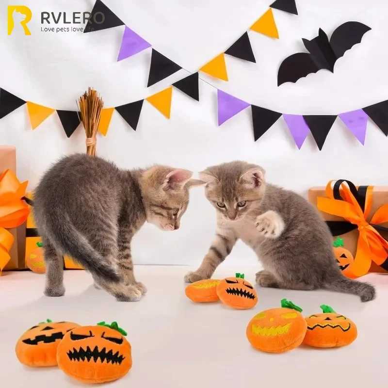Halloween Cat Toys Large Cute Pumpkin Interactivity Plush Dog Toys Soft Durable Teething Cleaning Teeth Pet Supplies X250918