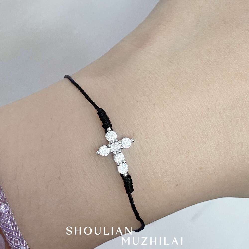 Light Ultra-Fine Rope Full Dia Cross for Women Simple Black Woven Bracelet Exquisite Niche Style Best Friend Gift