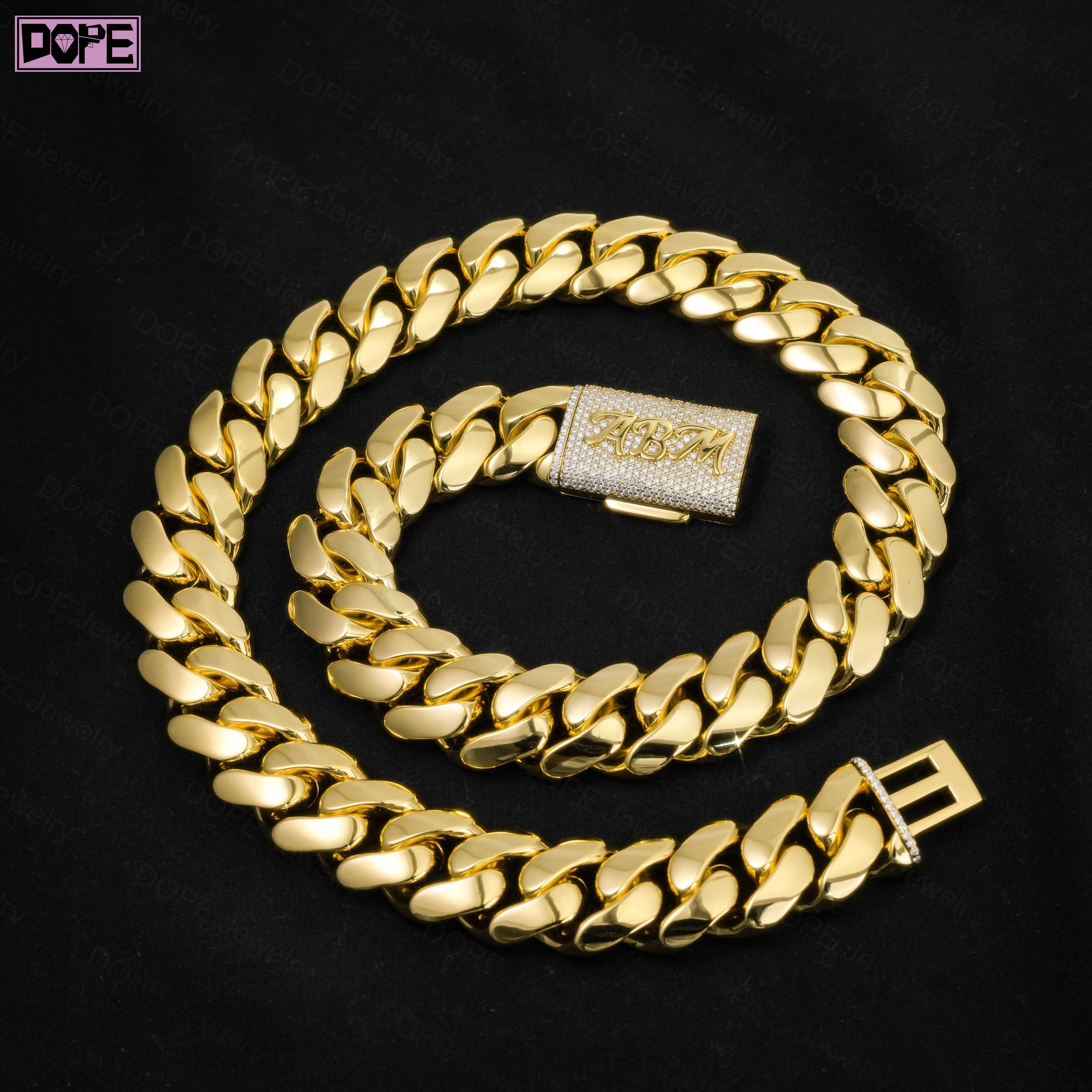 Hiphop 20mm Cuban Chain 925 Silver Gold Monaco Chain Customized Trend VVS Moissanite Clasp Plain Cuban Link Chain