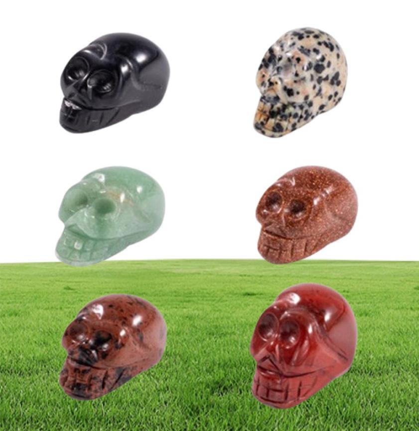 Party Decoration 1 Inch Crystal quarze Skull Sculpture Hand Carved Gemstone Statue Figurine Collectible Healing Reiki Halloween xs6482946