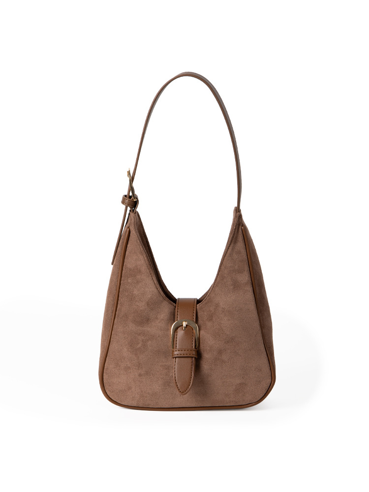2025 Korean Version Retro Suede Underarm Autumn And Winter New Niche Splicing Shoulder Bag Commuter Handbag Premium Sense