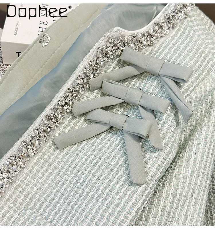 Temperament Fashion Woven Tweed Jacket Spring New Heavy Industry Rhinestone Bow Laceup Jacket Women Spring Highend Short Top Z250918