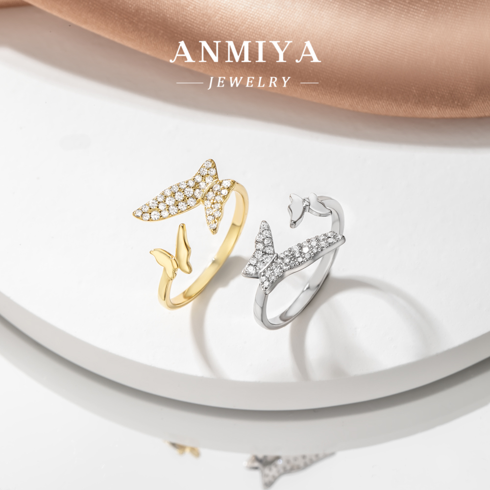 Trendy S925 Silver Rhodium 18K Gold Plated Moissanite Diamond Multiple Layer 5A Cubic Zircon Butterfly Adjustable Jewelry Ring