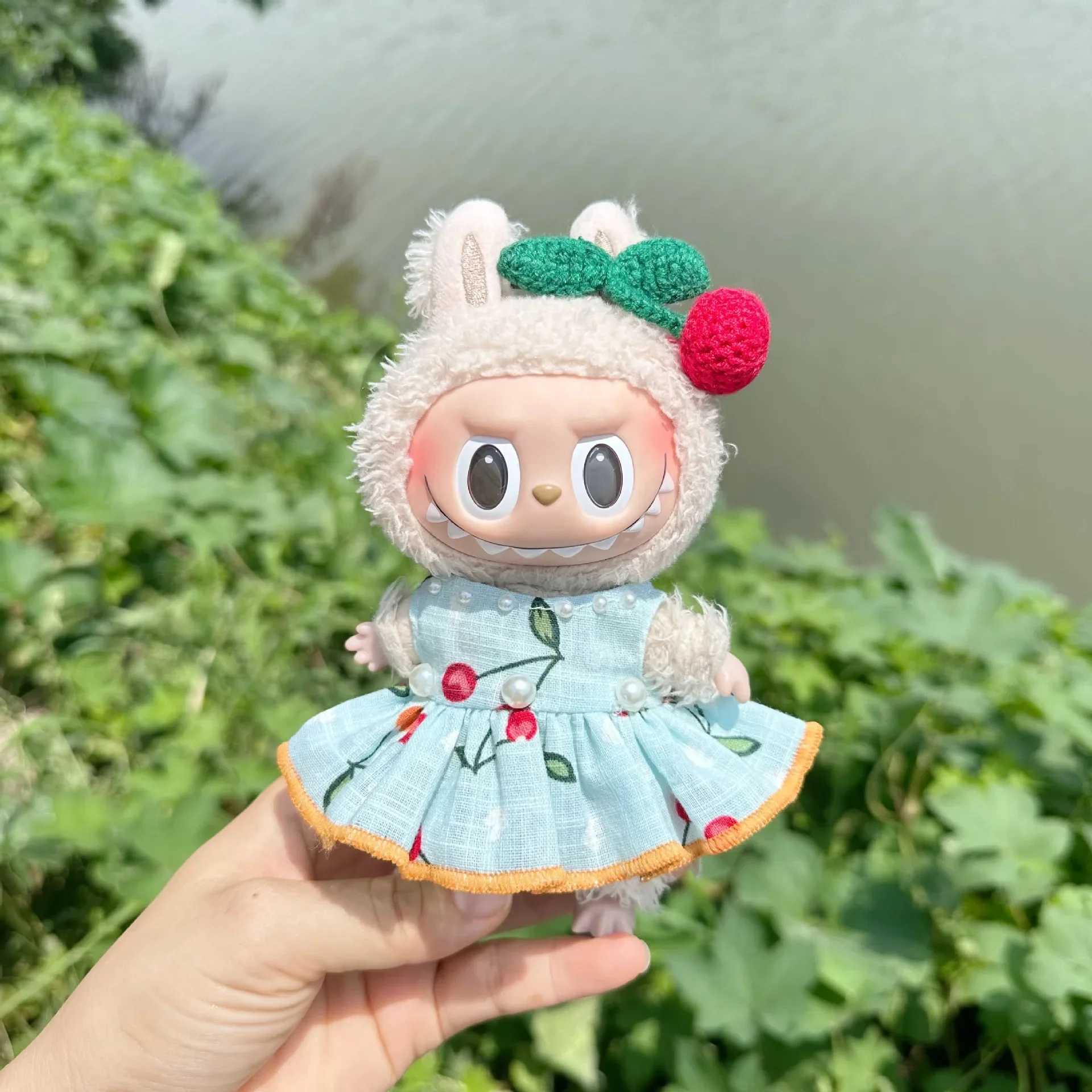 Only Clothes Labubu 17cm Clothes Outfit Accessories For The Monsters Dolls Clothing Kids Gift Cherry Skirt Set FM06D C250919