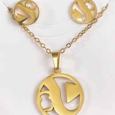 Titanium Necklace Geometric Love Jewelry Stainless Steel Earrings Two-piece Set for Men and Women