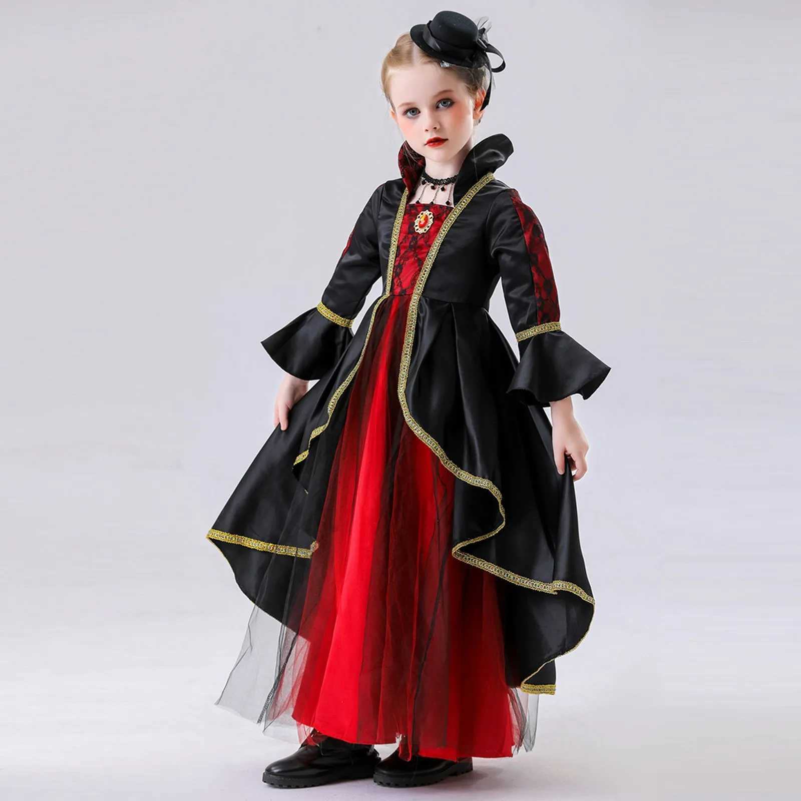 Vampire Dress For Girls Kids Halloween Cosplay Elegant Costume Party Dress Childrens Witch Fancy Dress Magic Witch Costume L250918