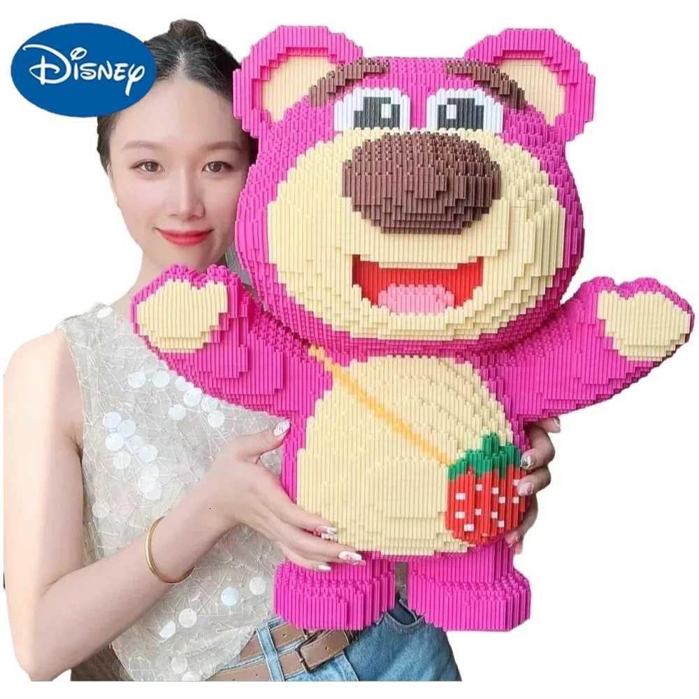 Disney-Extra Large Lotso Block Toy for Adults and Children, Cute Pet Bear, Love, Strawberry, DIY Gift
