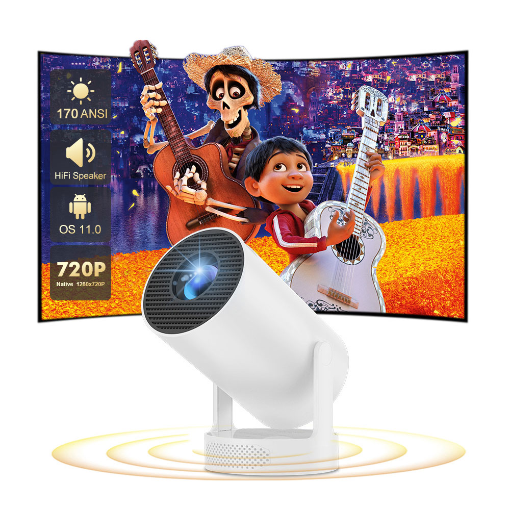 2025 Portable Projector BT 5.0 Android 11.0 With 2.4/5G 200 ANSI WiFi6, 180° Flip PK Android TV BOX 1280*720P 8GB Round Design Movie Projector 40"