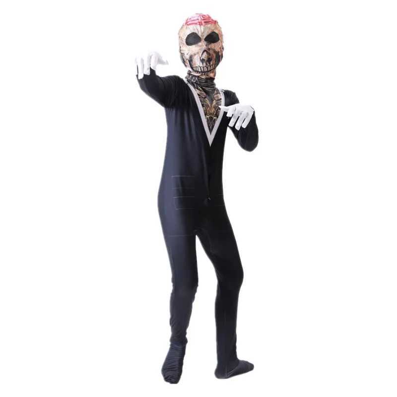 Kids Suit Skeleton Scary Costume Boys Printed Suit Gentleman Skeleton Bodysuit Boys Girls Halloween Role Play Costume L250918