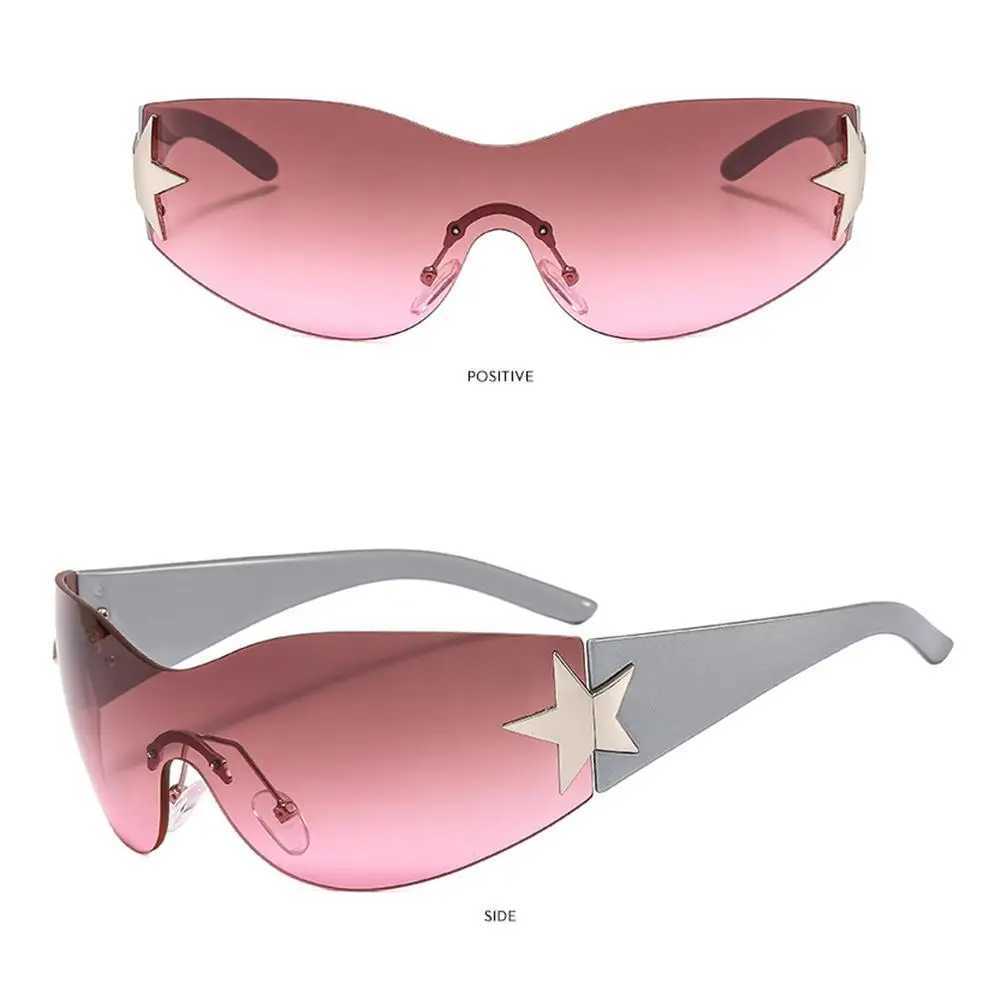 Trendy Oversized Eyewear Rimless Punk Wrap Around Sports Sun Glasses Y2K Sunglasses for Women Men Shades J250919