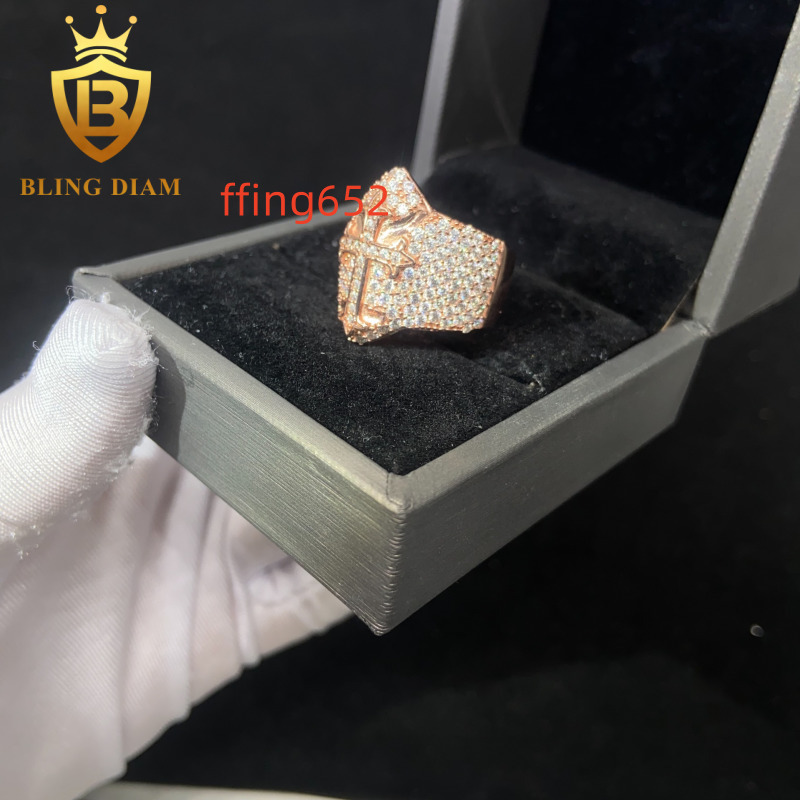 925 Sterling Silver Moissanite Ring Iced Out Moissanite HipHop Style Cross Jewelry Ring Pass Diamond Test in Stock with GRA