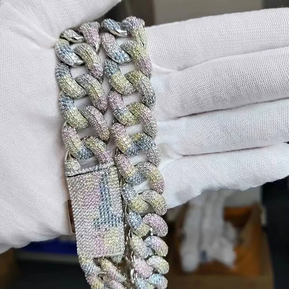 NUOYA Iced Out Full Pave Moissanite Cuban Necklace 18mm Chunky Chain Silver Plated Bling Custom Fine Jewelry for Women