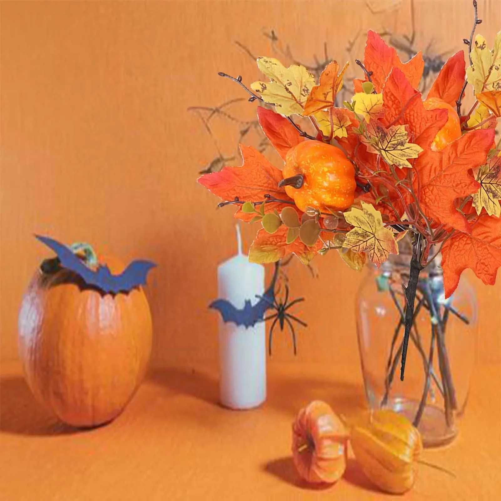 Fall Artificial Maple Leaf Stems Fall Picks And Sprays With Orange Pumpkins Sunflower Heads Cones Berries Party Home Decor C250919