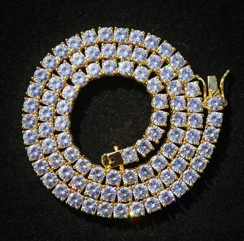 3mm VVS Iced Out Moissanite Tennis Necklace Hiphop 925 Sterling Silver 18k Gold Filled Moissanite Tennis Chain