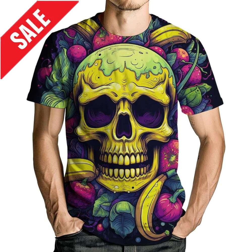 Halloween Mens T Shirt Novelity 3D Print T-Shirts For Men Hawaiian Style Fruit Graphic Skull Short Sleeve Shirts Tshirt Tee Casual Tops Summer Clothes