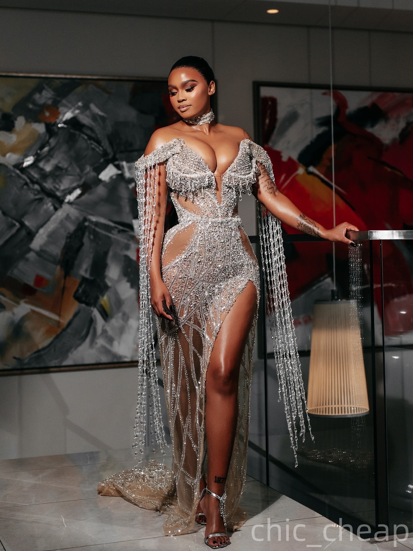 Mermaid Champagne Prom Dresses 2025 Illusion Crystals High Split Evening Formal Party Second Birthday Engagement Gowns Plus Size Dress For Special Occ