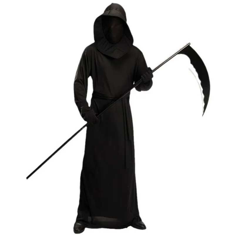 Adult Mens Black Demon Halloween Costume Ghost Festival Sickle Cosplay Costume Reaper Stage Performance Costume L250918