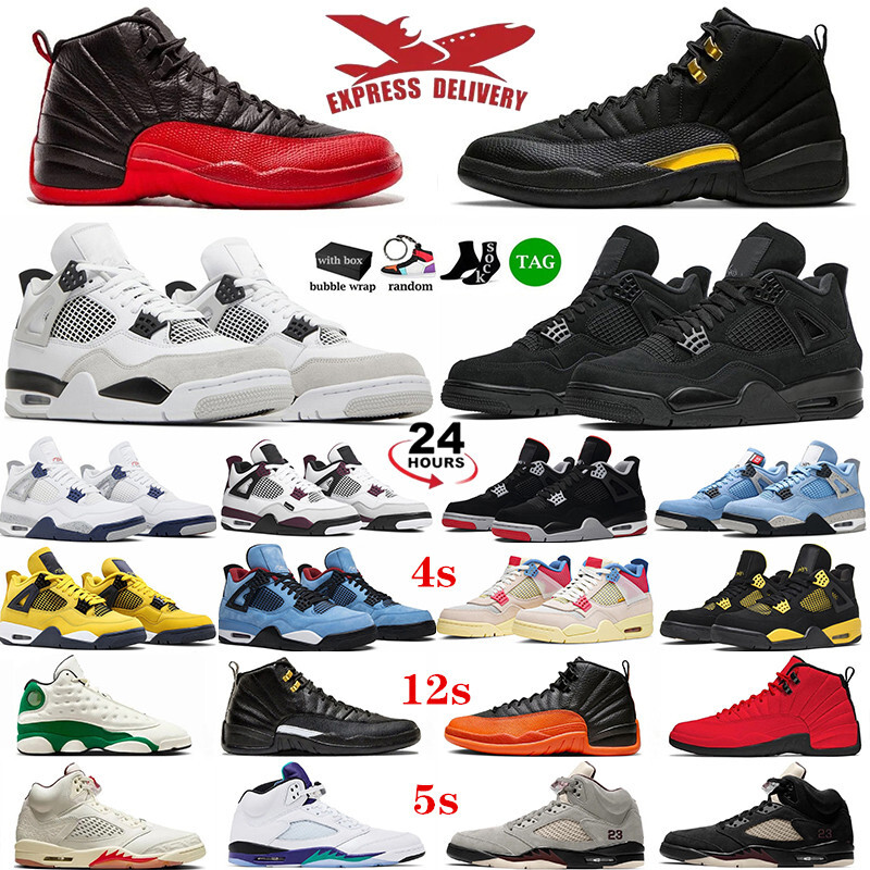 Designer 4s Basketball Shoes Luxury 5s 12s Sneakers Black Cats Grey Sail 4 Military Fear White Thunder Bred Men Women Thick sole Trainers Running Shoes With Box