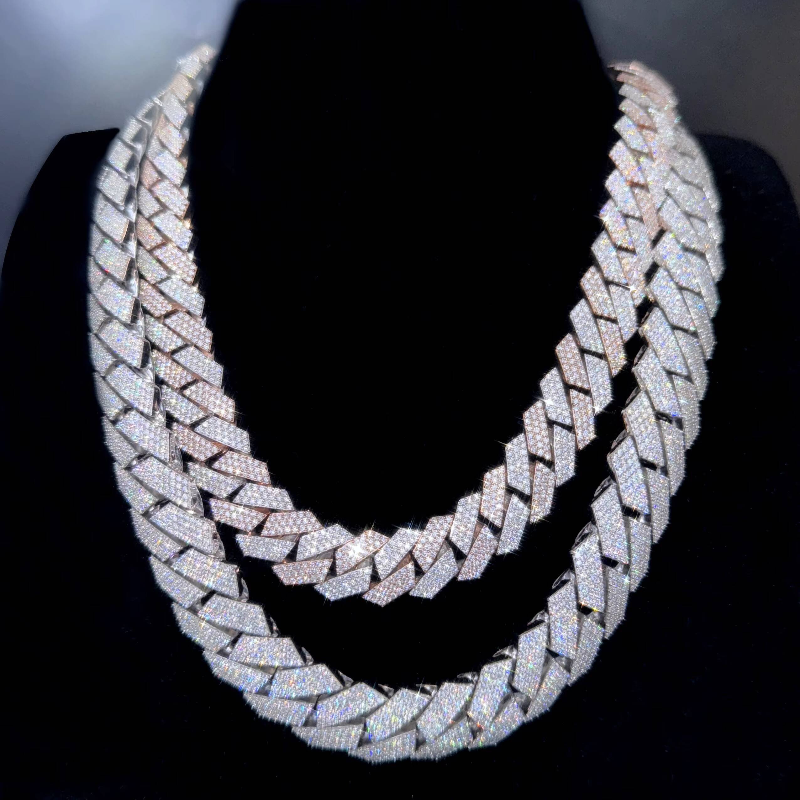 Customized Trend 20MM Moissanite Chain Two Tone Hiphop Necklace Men 925 Sterling Silver Moissanite Cuban Link Chain