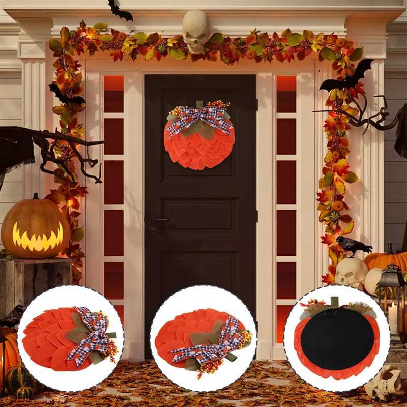 A24FFarmhouse Pumpkin Wreath Pumpkin Door Hanger Burlap Mesh Pumpkin For Autumn Fall Halloween Thanksgiving Wall Decor C250919