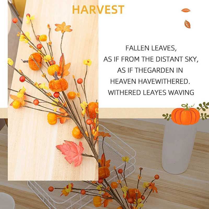 Thanksgiving Simulated Berry Pumpkin Branch Maple Leaves Picks Home Decor Faux Fall Autumn Leaf Adorn Paper Stem Home Decoration C250919