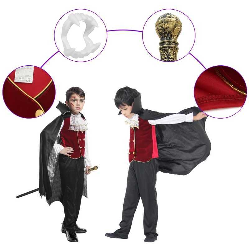 Boys Halloween Vampire Cosplay Costume Kids Carnival Party Dress up Outfit Role Play Costumes with False Teeth Walking Cane L250918