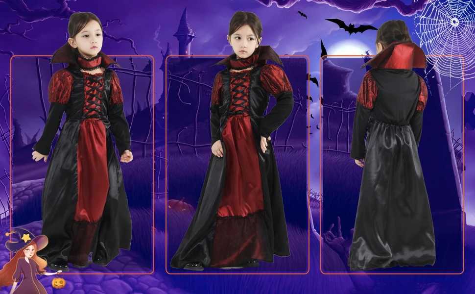 Girls Halloween Costume Vampire Dress Up Child Vampiress Role Play Carnival Party Cosplay Outfits with Stickers cosplay dress L250918
