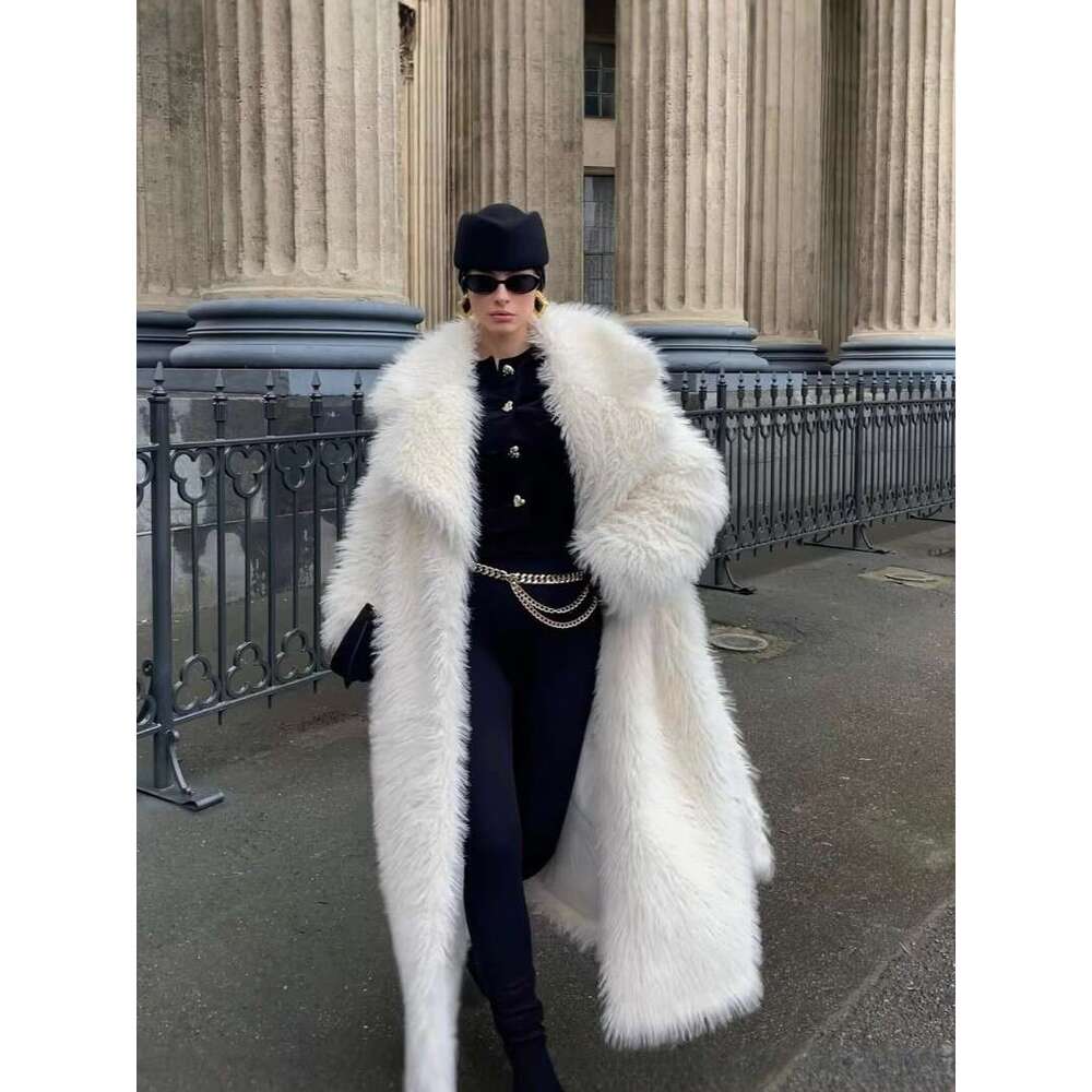 Long Faux Coat 2025 New Over-The-Knee White Thickened Elegant Jacket Toca Eco-Friendly Fur