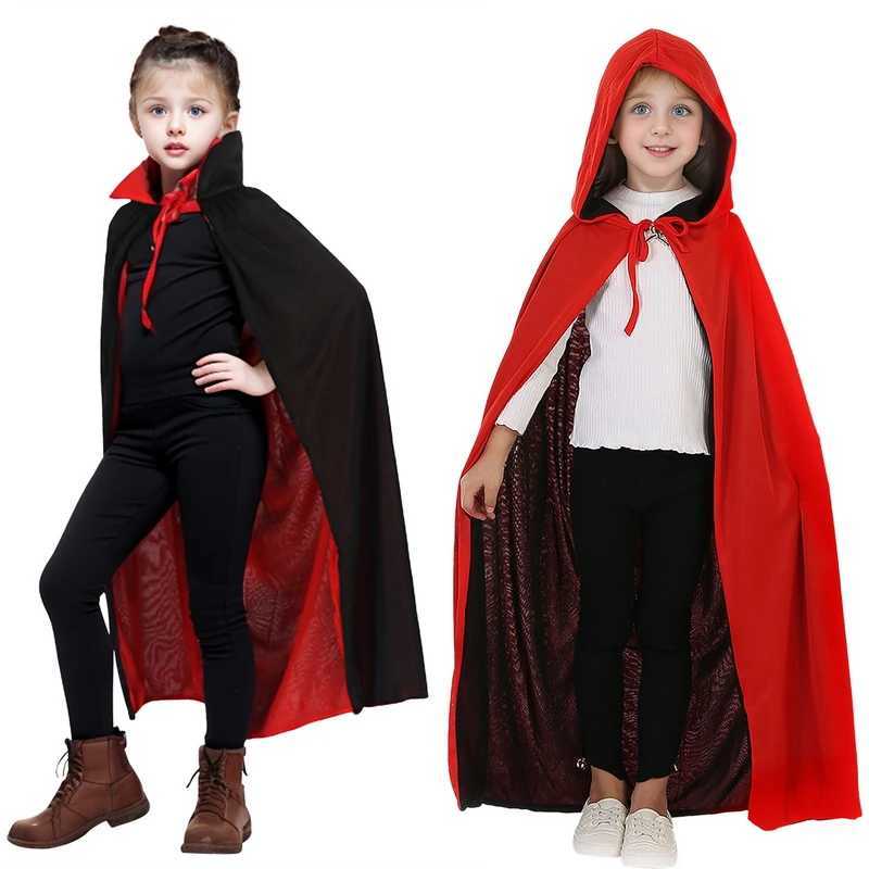 Unisex Child Adult Halloween Black Red Reversible Hooded Cloak Vampire Capes Party Costumes L250918