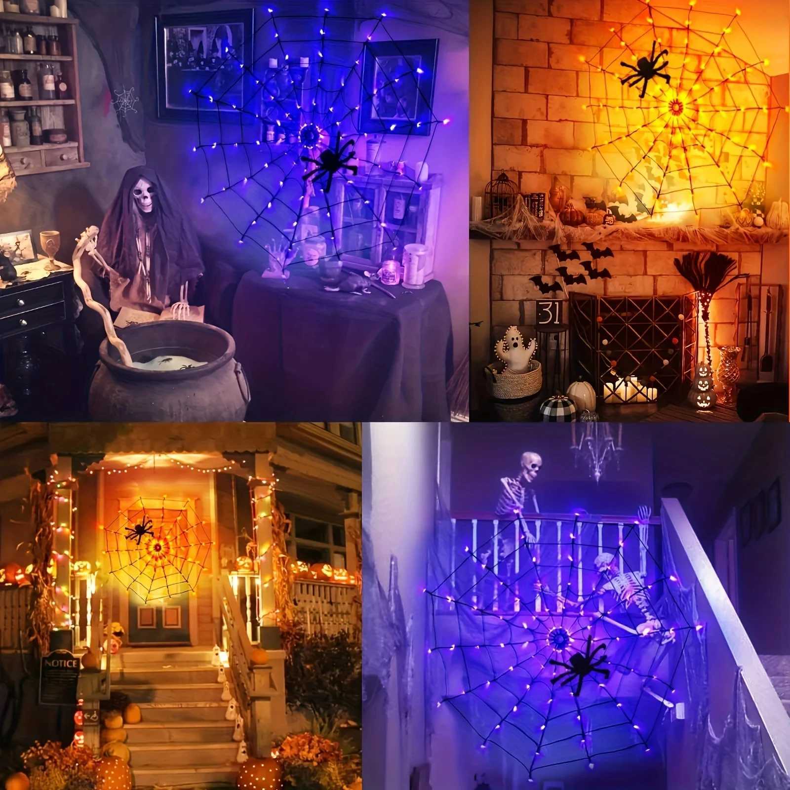 Halloween Spider Web Light Battery Powered LED String Lights with 8 Lamp Mode for Haunted House Halloween Home Window Wall Decor C250919