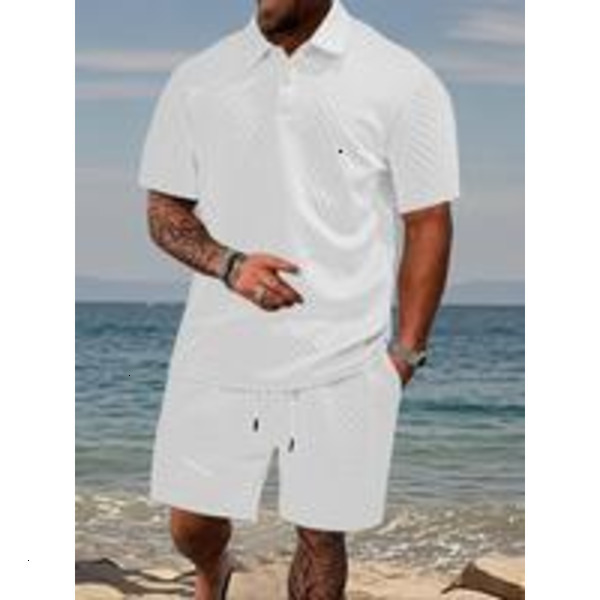Solid Jacquard Short Sleeve Tee Shorts Set, Loose Casual Round Neck T-shirt & Shorts, Men's Summer Clothes for Beach Vacation