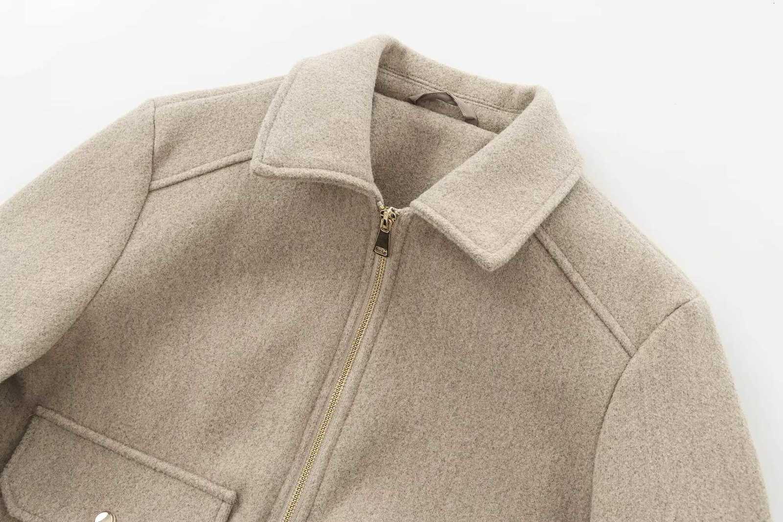 BSKTRAF autumn and winter new womens basic style solid color soft simple large pocket zipper long sleeve lapel short jacket Z250918