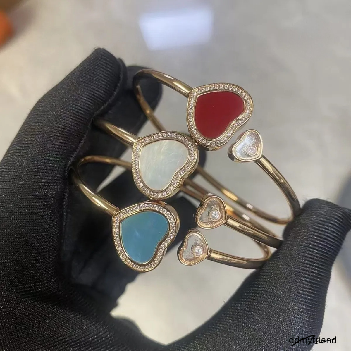 High-Version Love Side Dia Red Agate White Fritillary Without Fading V Gold High-End Gold-Plated Opening Lats Original Bracelet ddmyfriend