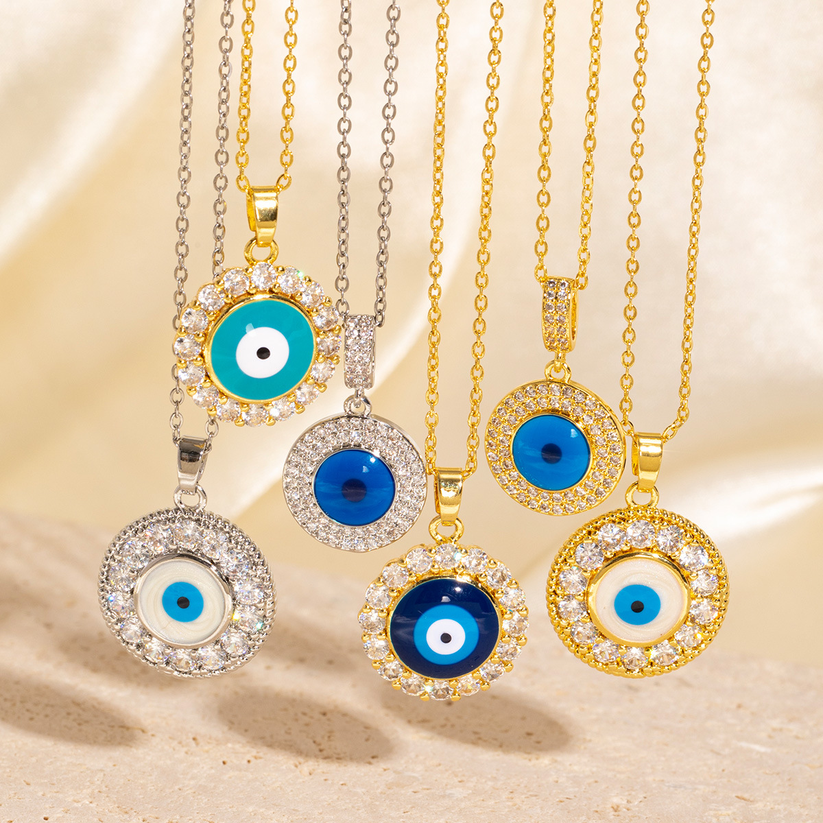 Gold - Toned Evil Eye Pendant Necklace With Crystal - Encrusted Border Protective Daily & Stylish Jewelry Gift For Her High - Quality And Meaningful A