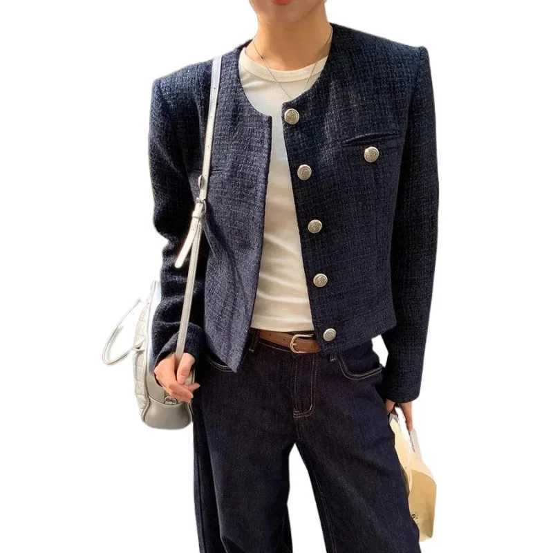 Short Quilted Jacket Luxury round Neck Long Sleeve Womens Outerwear Elegant French Style Top Vintage Autumn Fashion Design Z250918