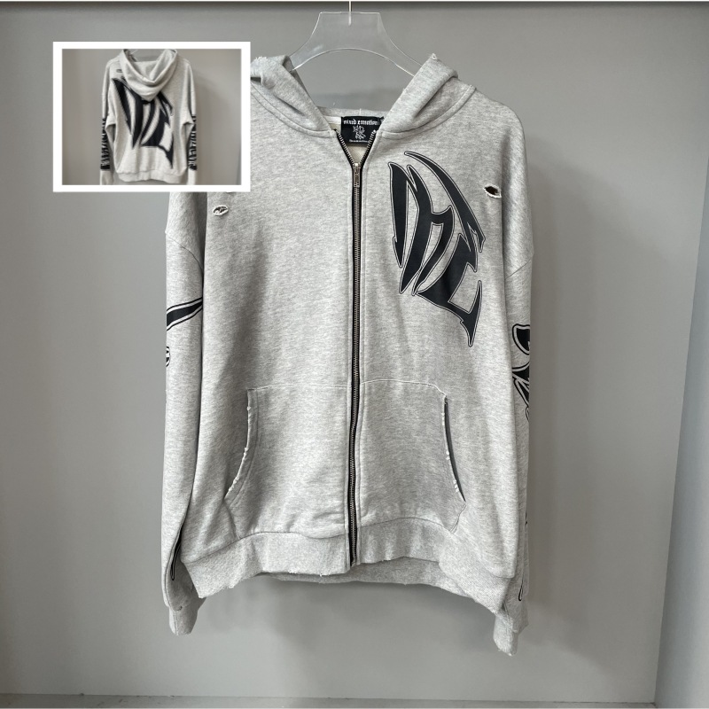 Men's Hoodies Retro Letter Printing Zipper Sweatshirt Jacket Casual Men And Women Fashion Personality Design Hoodie Hip-hop Streetwear