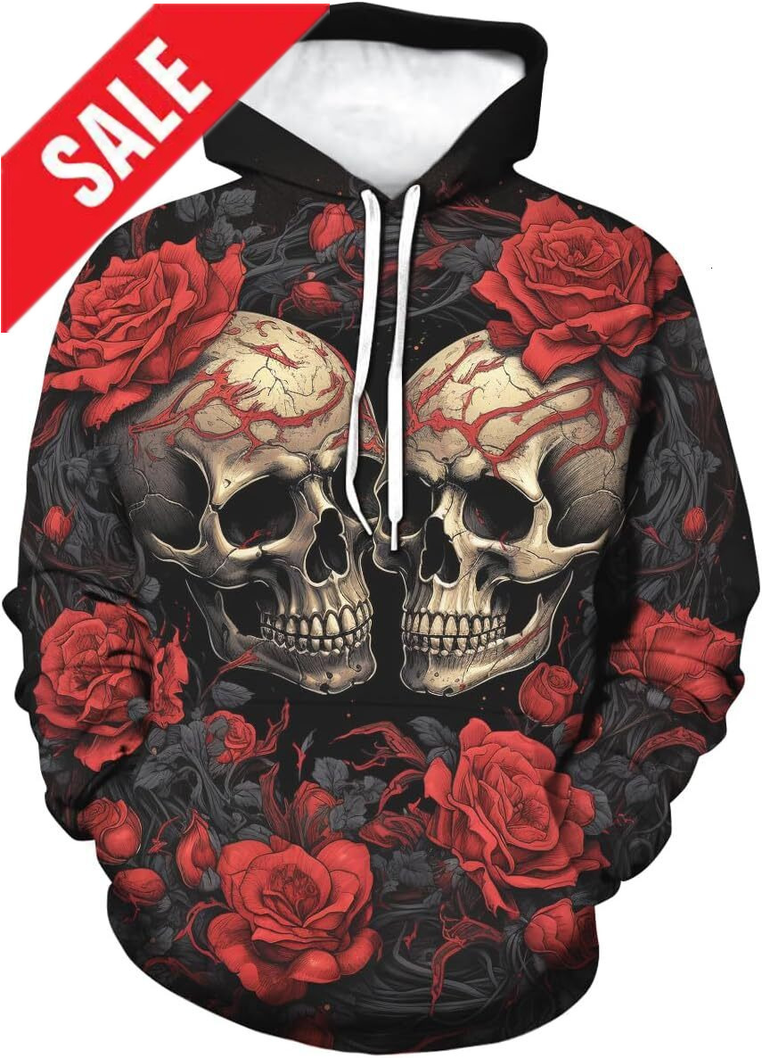 Halloween Hoodie for Mens Novelty Skull Graphic Hoodies Rose 3D Printed Sweatshirts Pocket Hooded Graphic Hoodies sweatshirt Pullover Long Sleeve 2025