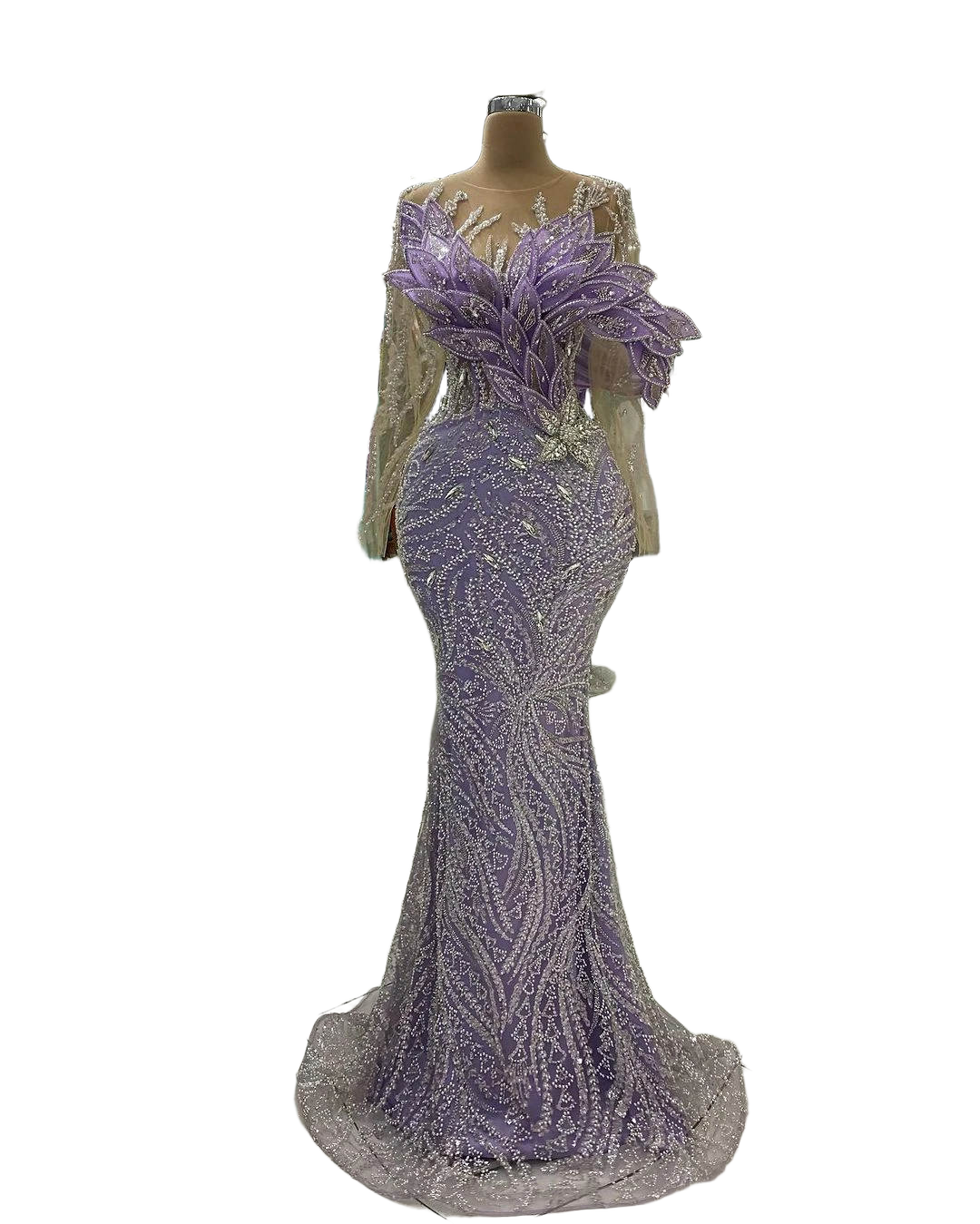 Sparkly Evening Dresses Mermaid 3D Appliques Beads Crystals Tulle Lace Long Sleeves Prom Cocktail Party Dress Vestido De Noite Customized